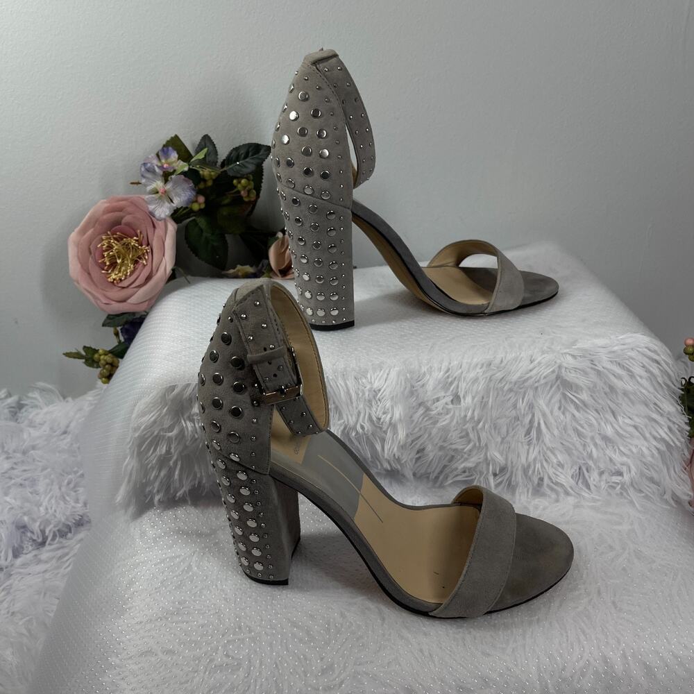 Dolce Vita Heel Sandals Womens Size 8.5 Gray Suede Studded Detail Cocktail Party
